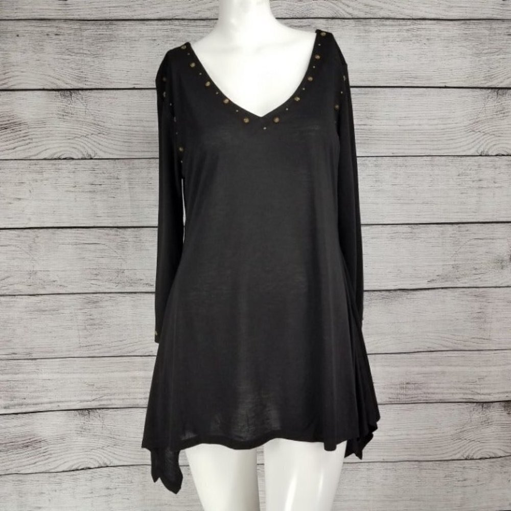 NEW Essentials By Milano S Asymmetrical Hem Tunic Top Embellished Beaded